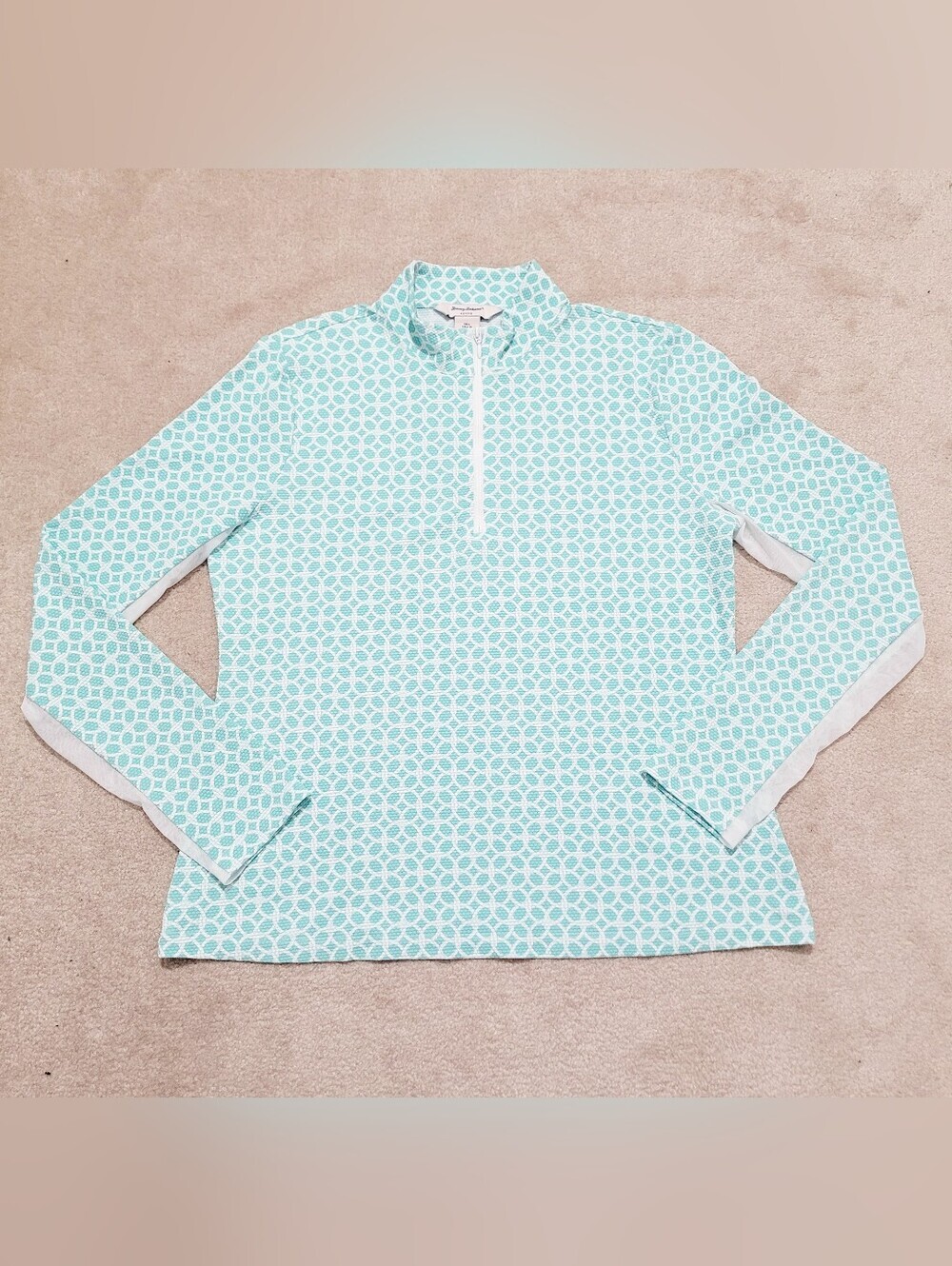 Tommy Bahama Active Pullover Large Aqua White 1/4 Zip Golf Top UPF Stretch - Picture 12 of 12